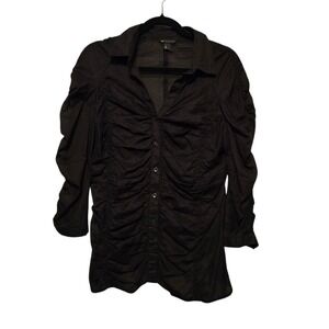 Mango MNG Gathered Button Down Blouse Womens MED Black Elvira Grunge Goth Punk